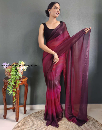 Pink Printed Georgette Pre-draped Saree