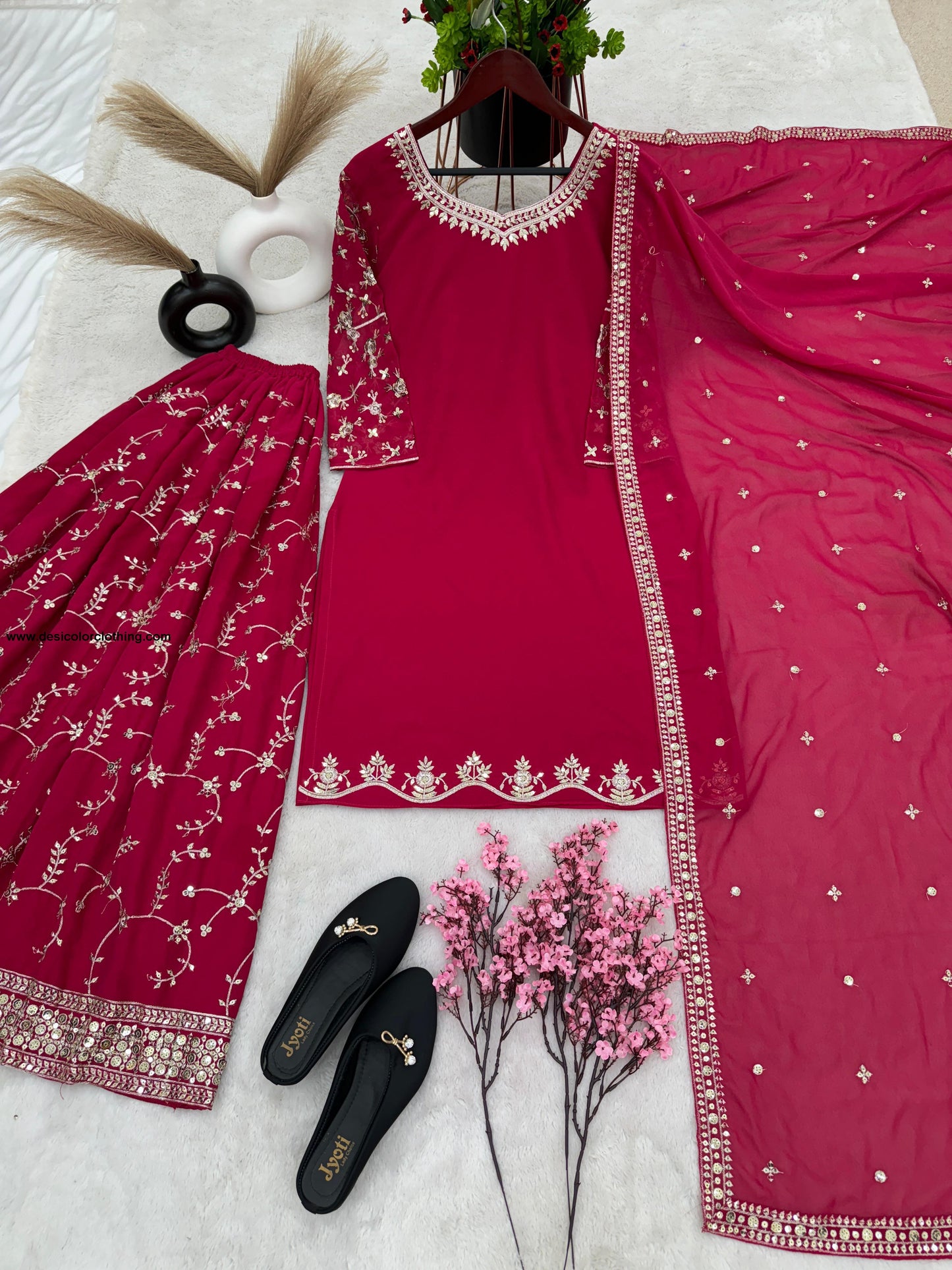 Party Wear Look Top-Plazzo and Dupatta With Heavy Embroidery Work
