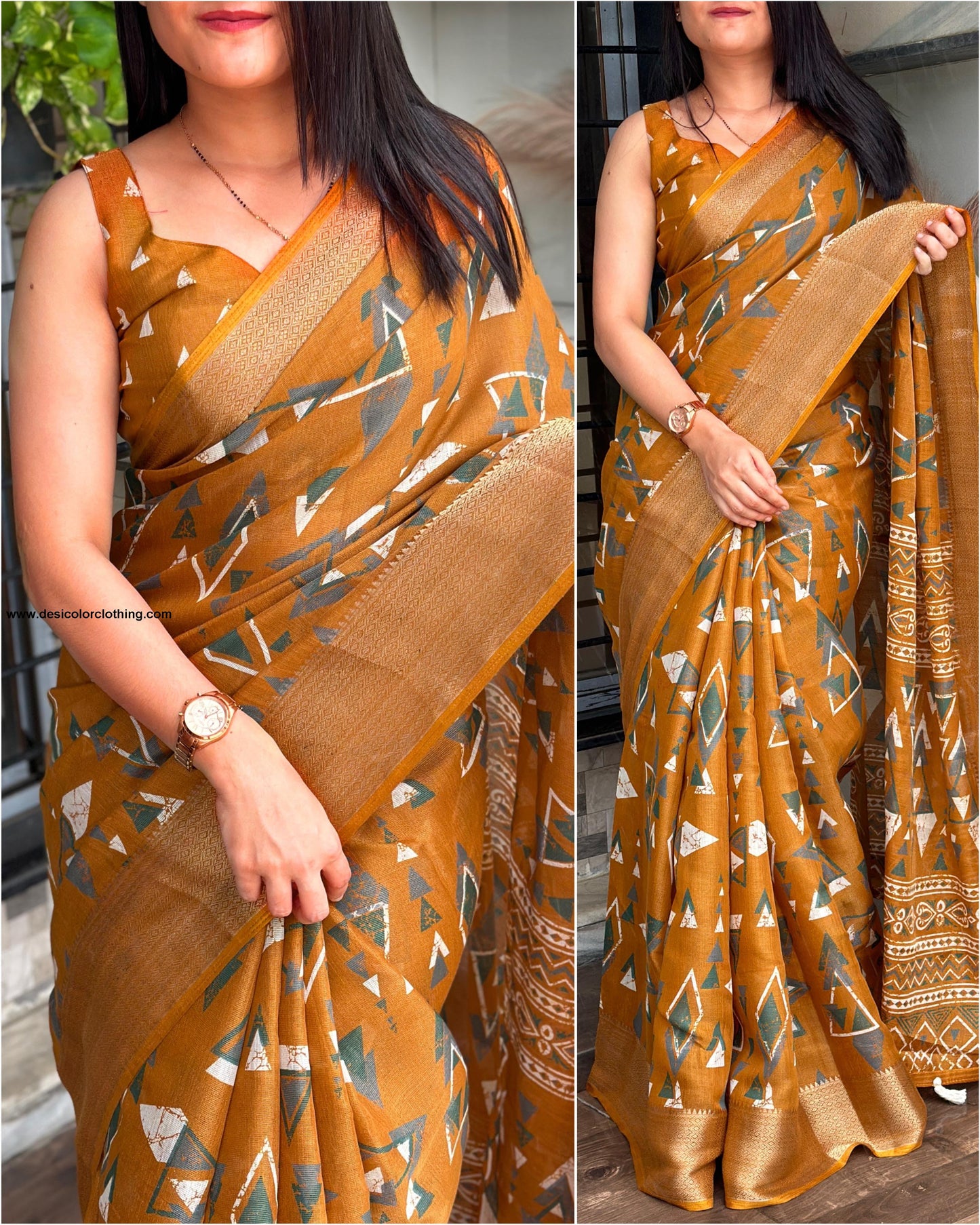 Fabric cotton zari jacquard with running blouse Saree