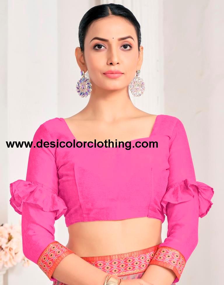 Pink Chiffon Printed Saree