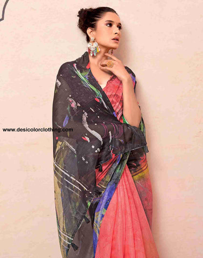 Black Cotton Printed Saree