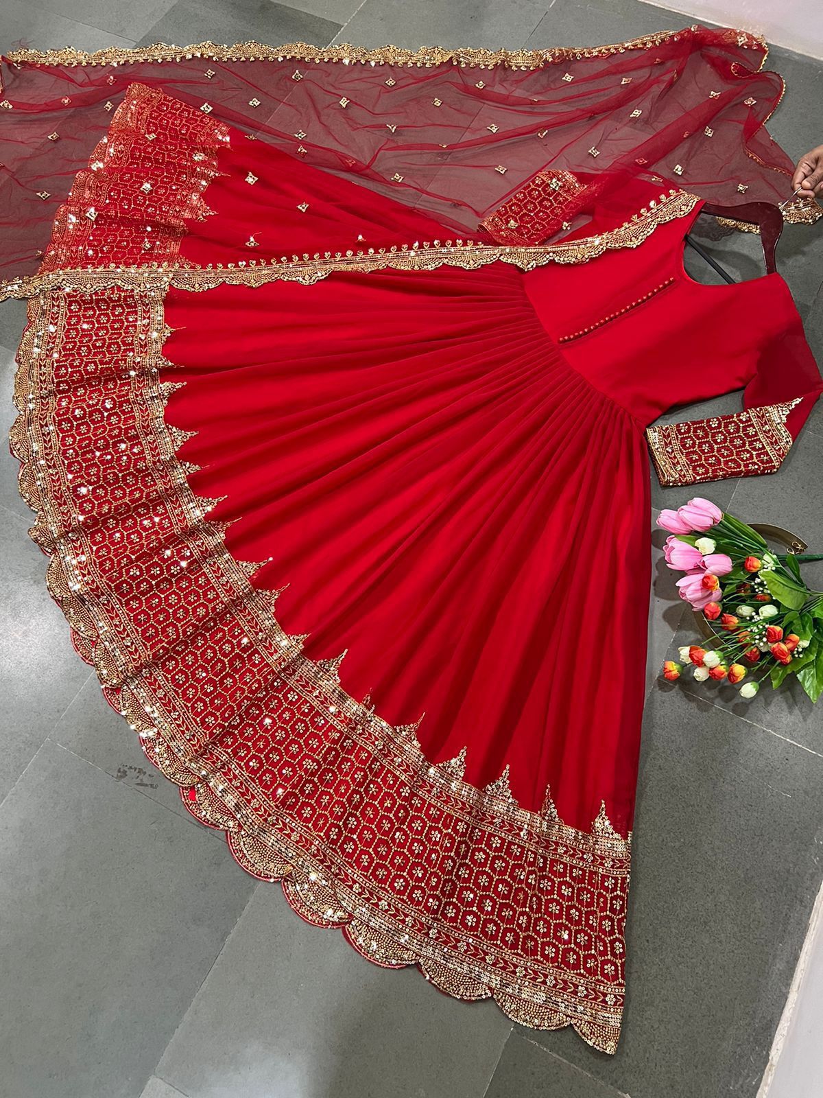 Product Image - Designer Party Wear Gown with Georgette Fabric & Embroidery