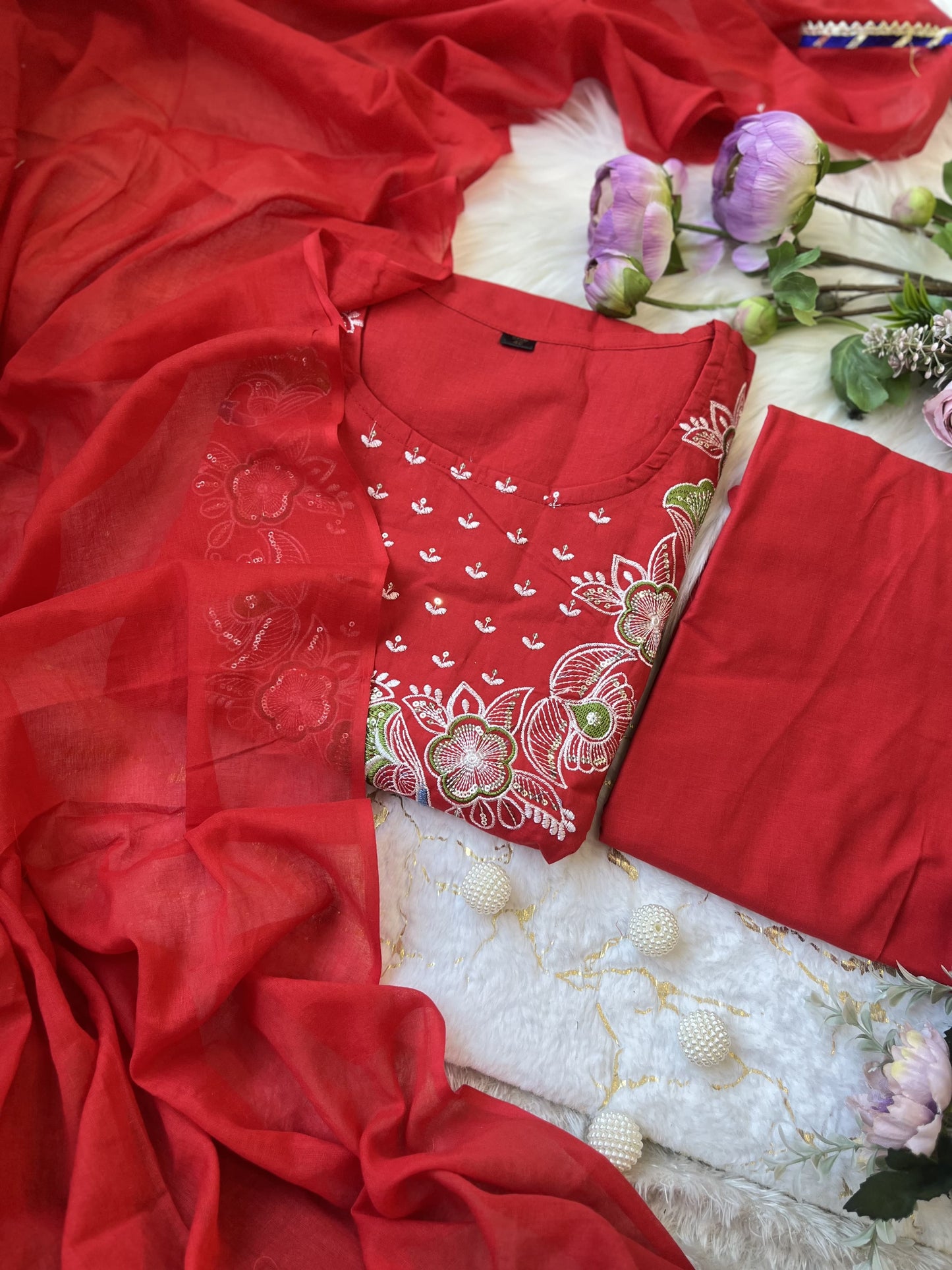 Product Image - Designer Cotton Anarkali Suit Set with Embroidered Dupatta - Festive & Wedding Wear