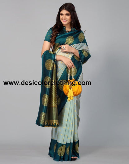 Dusty Green Printed Silk Saree