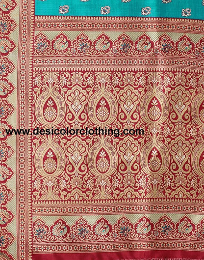 Rama Blue Printed Silk Saree