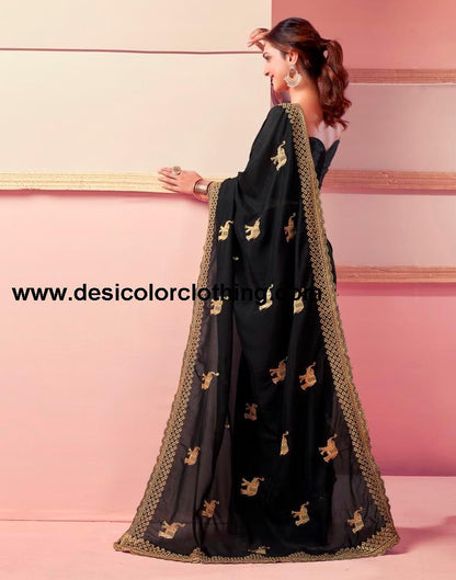 Black Silk Embroidery Saree