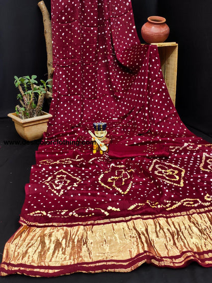 Gajji Silk Pallu Lagdi Patta Saree with Hand Block Print