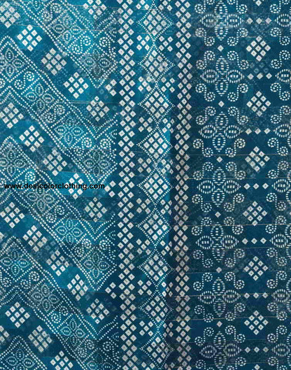 Blue Printed Cotton Bandhani Saree