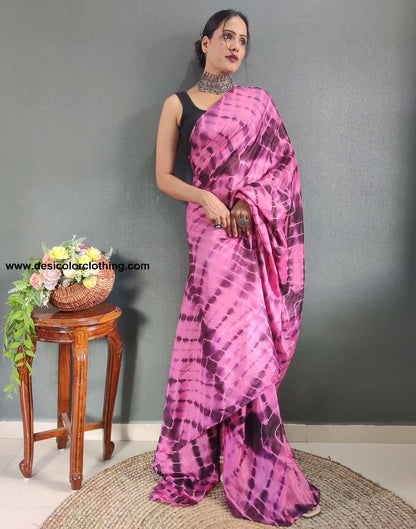 Pink Printed Silk Pre-draped Saree