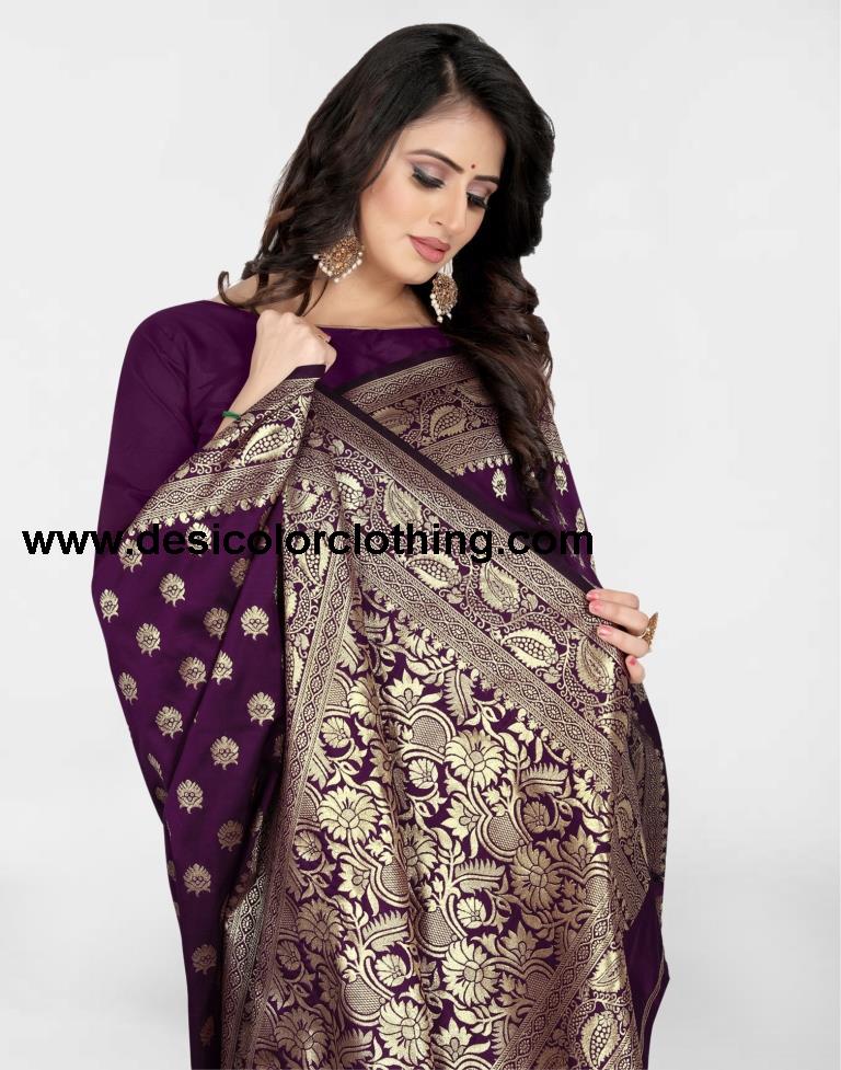 Purple Jacquard Banarasi Silk Saree
