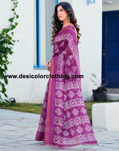 Purple Printed Cotton Saree