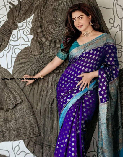 Dark Blue Jacquard Silk Saree