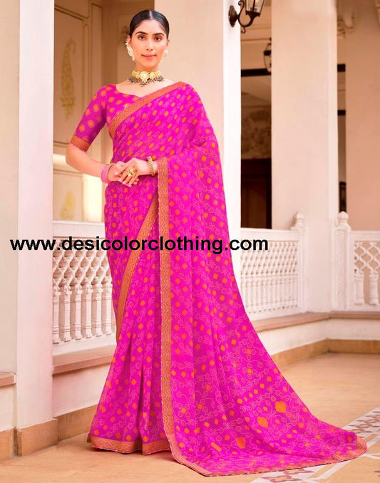 Rani Pink Chiffon Bandhani Saree
