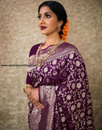 Wine Jacquard Silk Saree