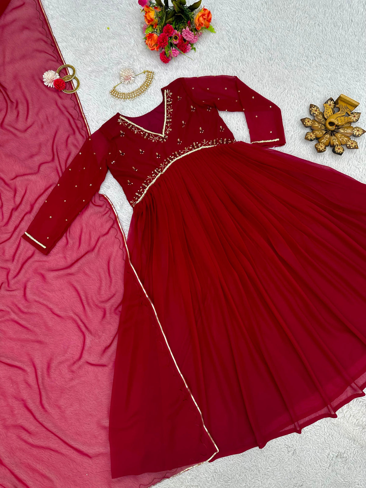 Heavy Designer Party Wear Georgette Gown with Dupatta DesiColorClothing