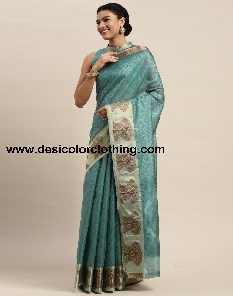 Aqua Green Organza Saree