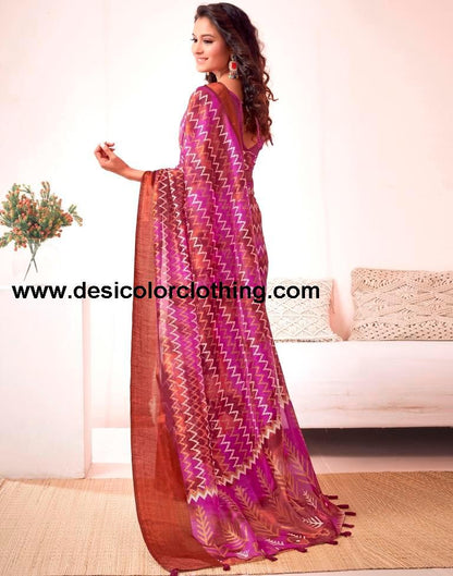 Rust Cotton Printed Saree