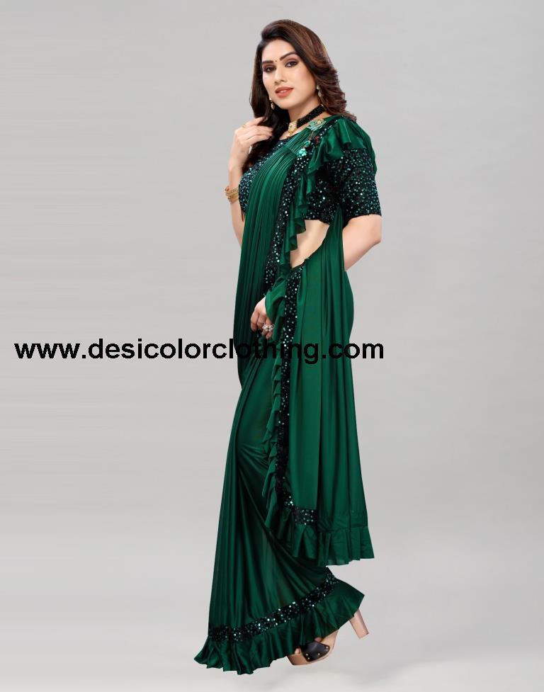 Bottle Green Coloured Lycra Dyed Saree | SLV2190S101