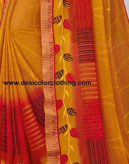 Turmeric Yellow Coloured Chiffon Printed Saree | SLV2206S942