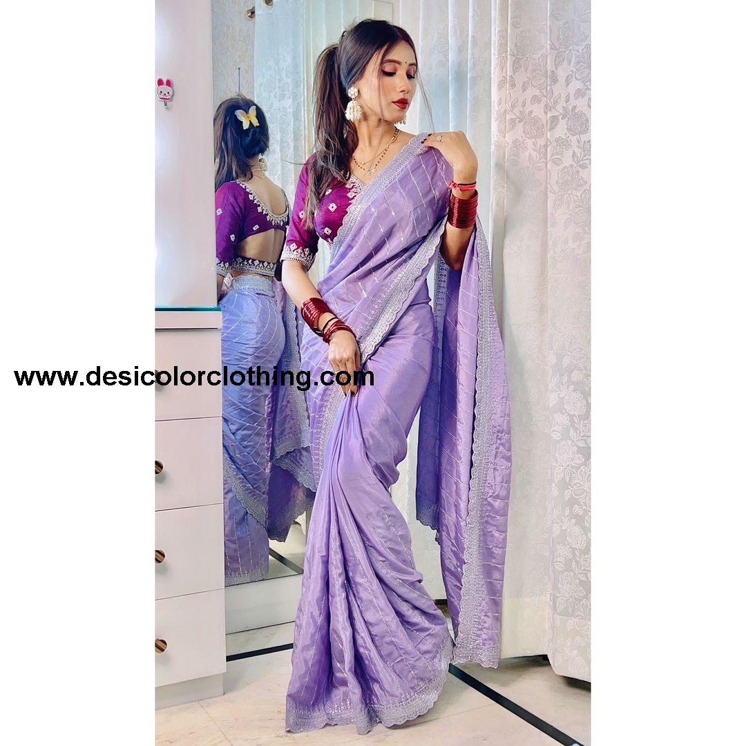 Pure soft Chinon silk sarees with amazing 3 mm C Pallu sequence work with Cut  work border*