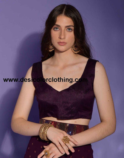 Deep Purple Georgette Plain Saree