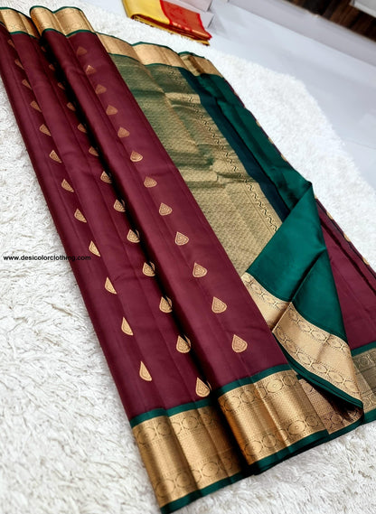 Kanchipuram 100% Pure Korvai Pattern Gold Zari Silk Saree