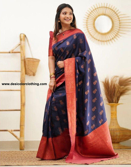 Dark Blue Jacquard Silk Saree