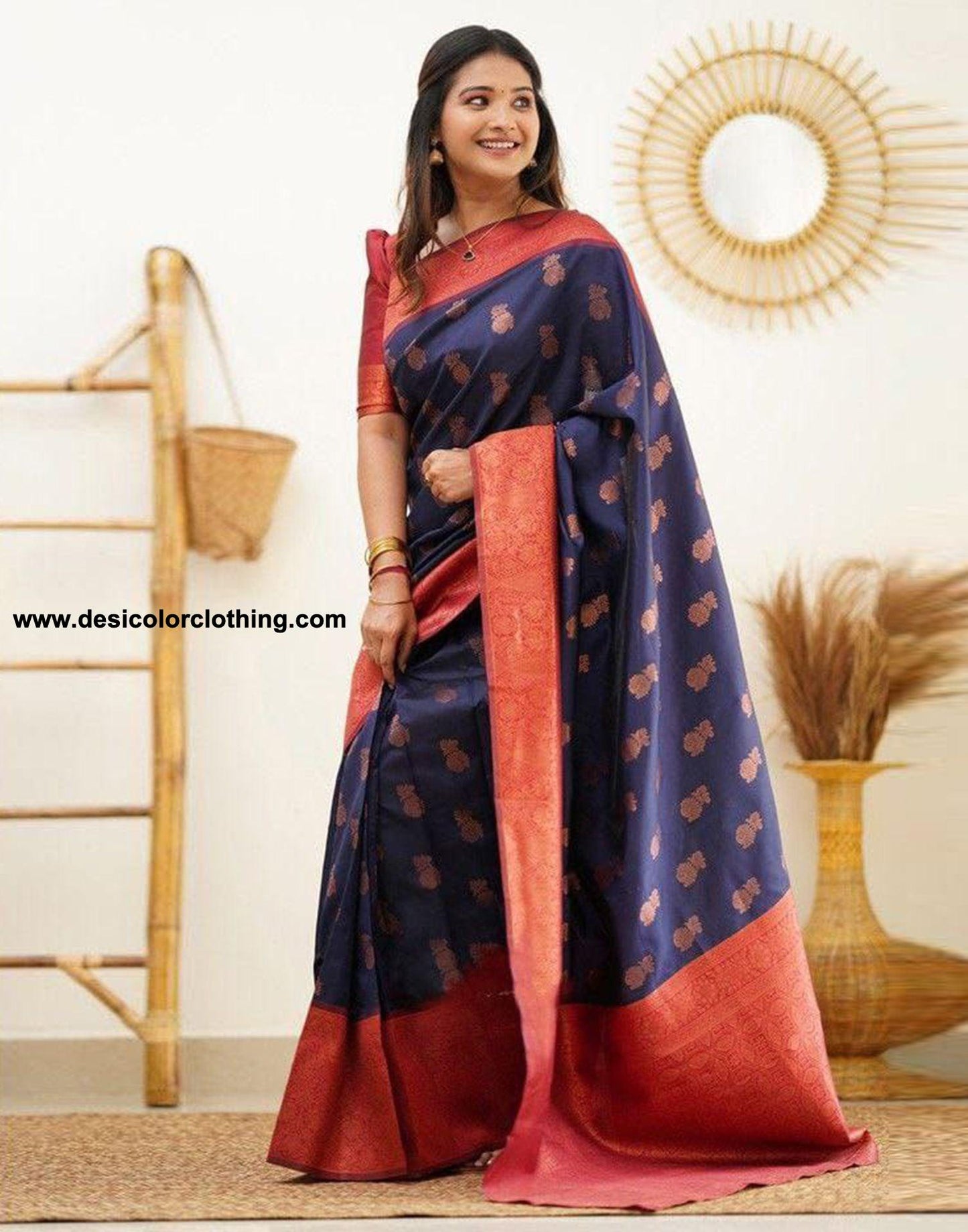 Dark Blue Jacquard Silk Saree
