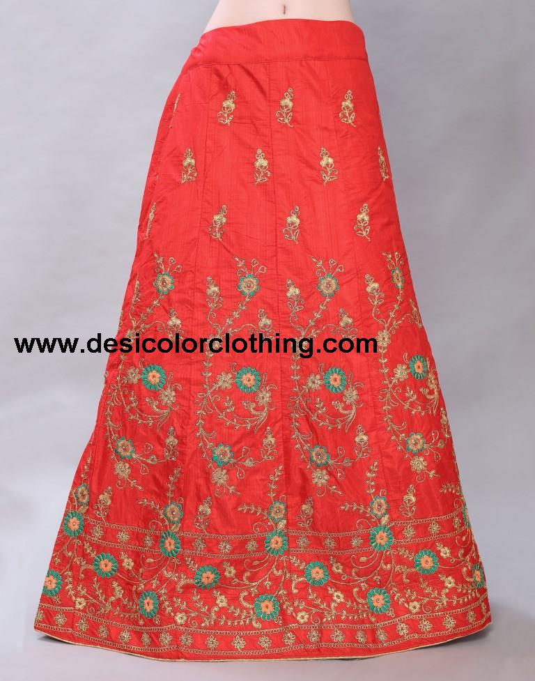 Peppy Red Coloured Poly Silk Embroidered Casual Wear Lehenga | SLV119L10399