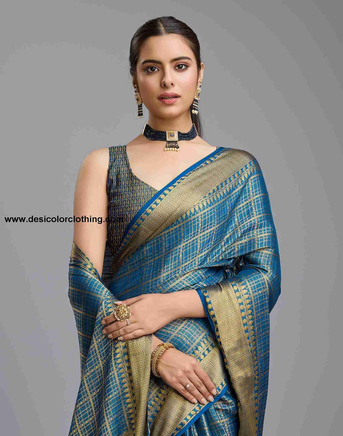 Elegant Sea Blue Banarasi Silk Saree with Woven Tassel Detailing