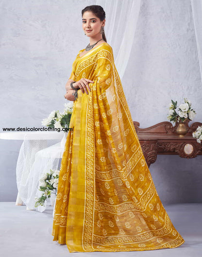 Yellow Printed Cotton Saree