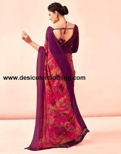 Deep Purple Printed Georgette Saree