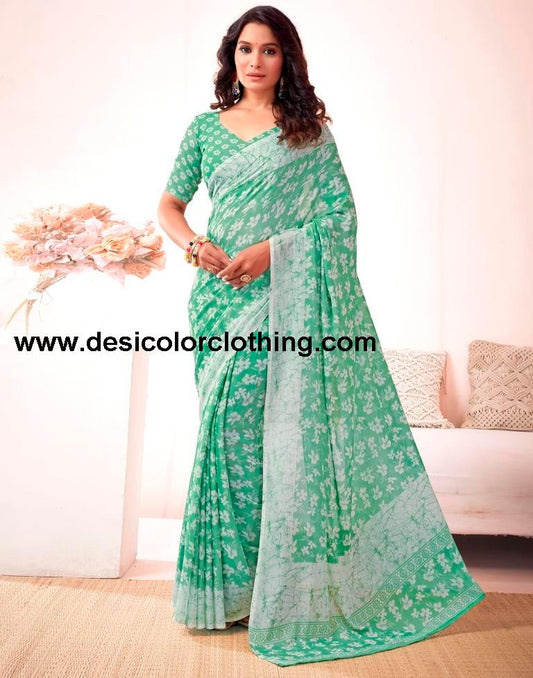 Pista Green Georgette Printed Saree