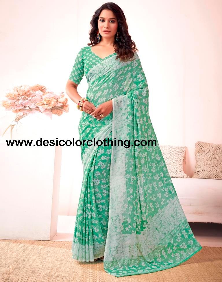Pista Green Georgette Printed Saree