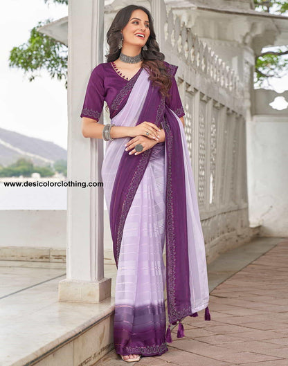 Purple Swarovski Georgette Stone Work Saree