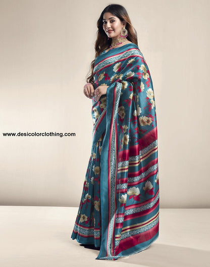 Rama Green Printed Silk Saree