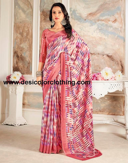 Rose Pink  Silk Printed Sarees