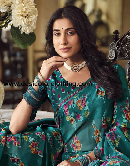 Rama Georgette Printed Saree