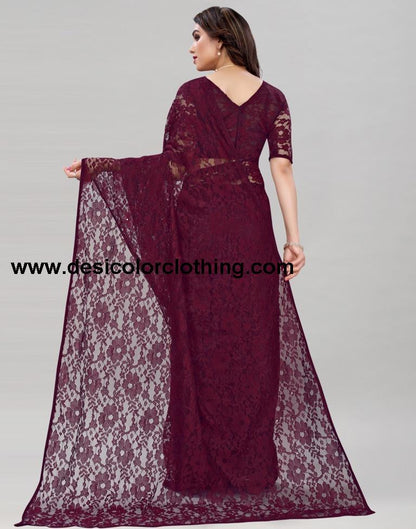 Wine Coloured Russel Net Partywear saree
