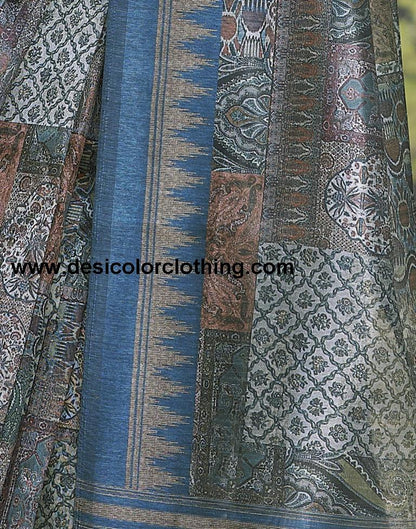 Blue Silk Printed Ready To Wear