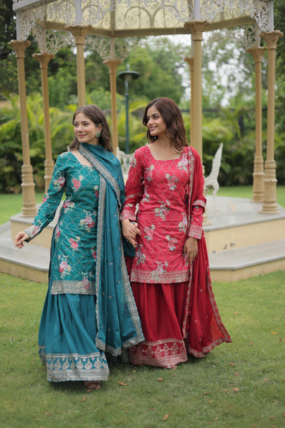 Product Image - Premium Designer Georgette Kurti-Plazo-Dupatta Set