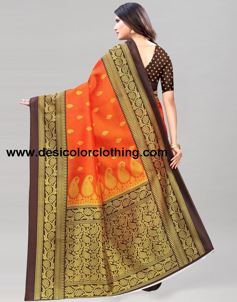 Orange Coloured Poly Silk Printed Partywear saree