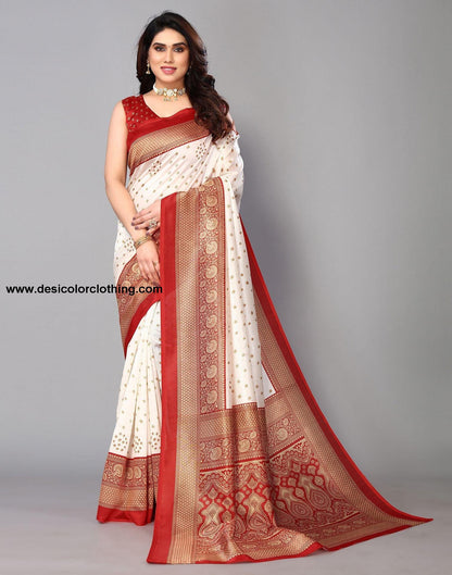 White Silk Printed Saree