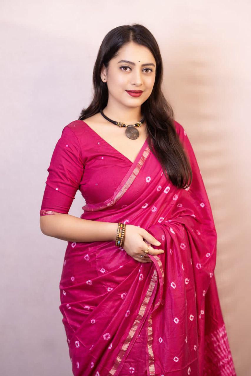 Product Image - Exquisite Pure Chanderi Hand Tie-Dye Bandhani Saree