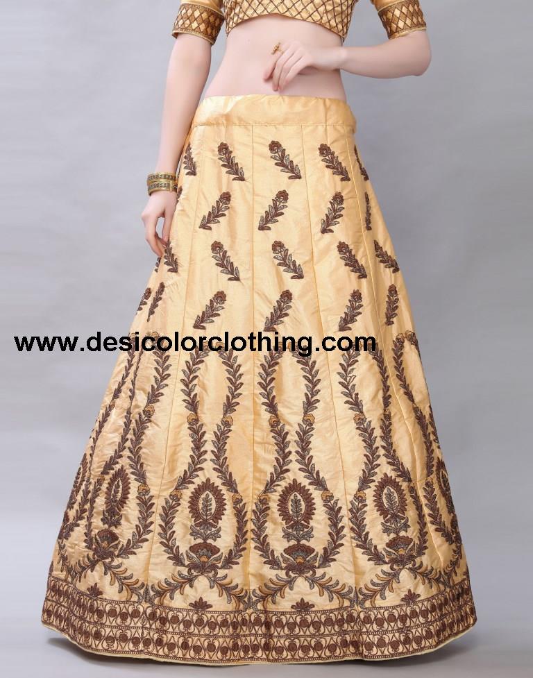 Bedazzling Cream Coloured Satin Silk Embroidered Casual Wear Lehenga | SLV119L10408