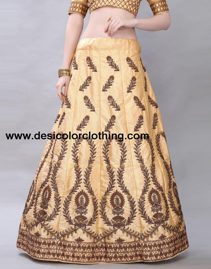 Bedazzling Cream Coloured Satin Silk Embroidered Casual Wear Lehenga | SLV119L10408