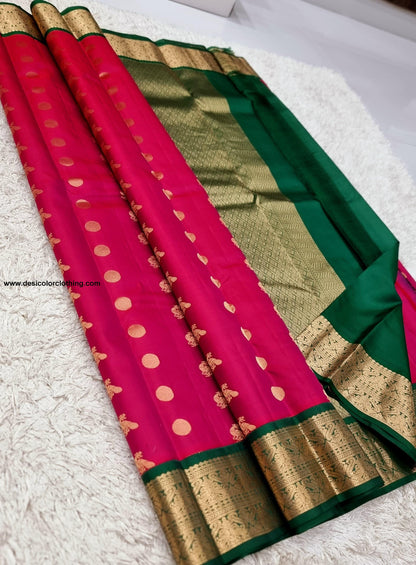 Kanchipuram 100% Pure Korvai Pattern Gold Zari Silk Saree