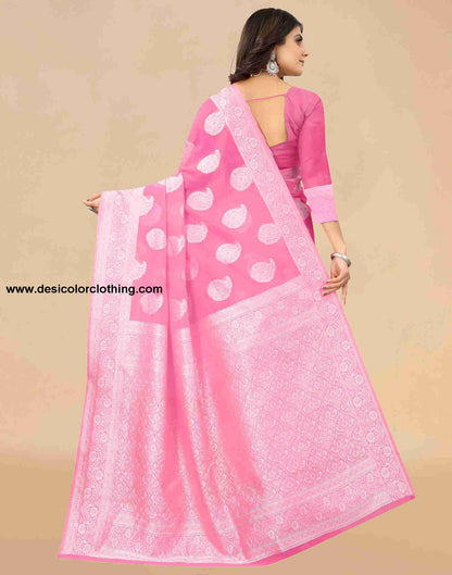 Pink Cotton Plain Saree
