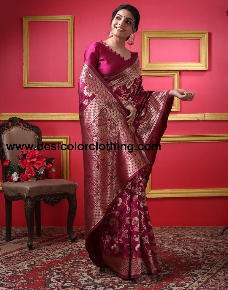 Dark Magenta Silk Plain Saree