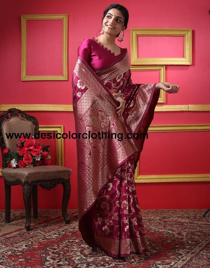 Dark Magenta Silk Plain Saree